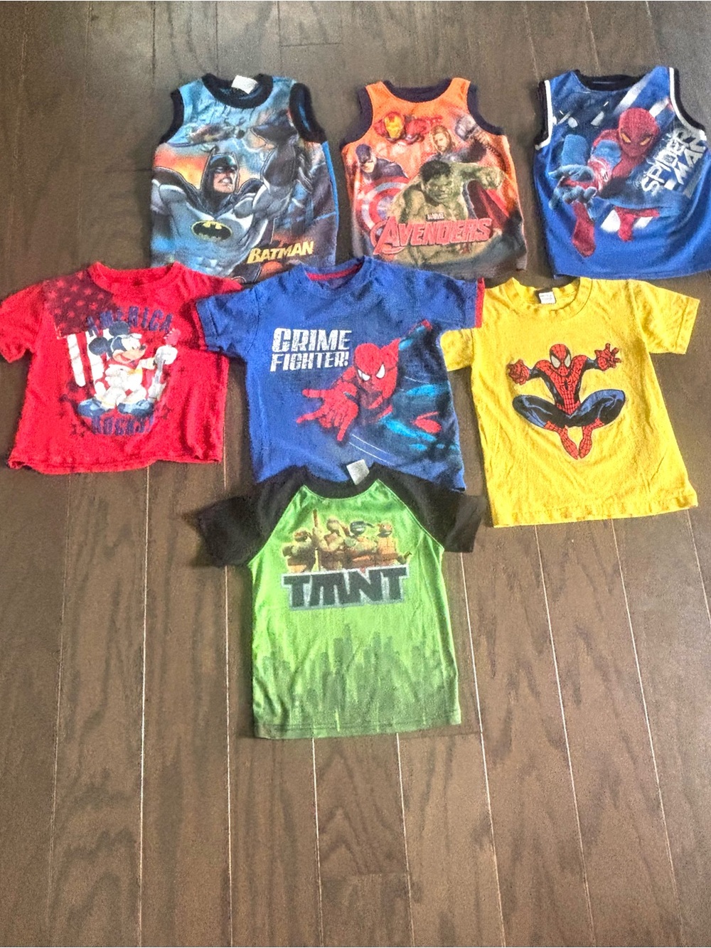 Boys 4T 4/5 Character Shirt Lot -7 Pcs- Batman, Spider-man, Avengers, TMNT, etc